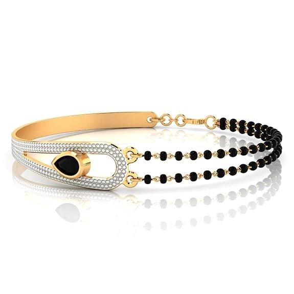 CYGNI BANGLES Gold-Plated Brass Hand Mangalsutra Bracelet for Women | Elegant Black Bead Chain with Floral DesigN