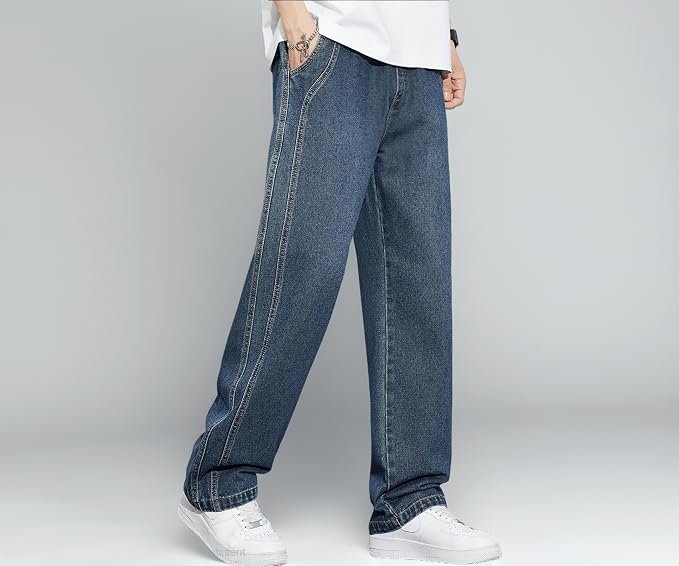 URBAN POCKETS Jeans for Men | Loose Fit Light Wash Denim Pants with Wide Leg Streetwear Style (U13-14)