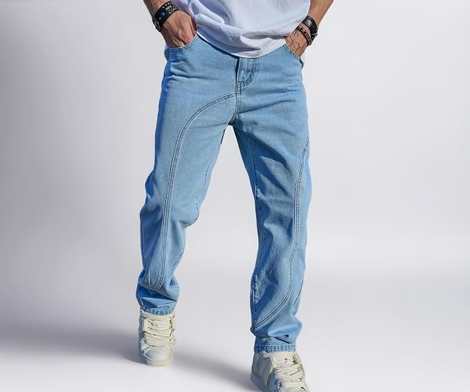 URBAN POCKETS Streetwear Jeans for Men | Stylish Denim Jeans | Relaxed Wide Leg | Baggy Fit | Unique Stitch (U-25-U28)