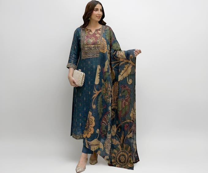 ANNI Designer Women’s Viscose Blend Printed Straight Kurta with Pant &amp; Dupatta | Ethnic Suit Set for Women | Festive Kurta Set | Casual Office Traditional OutfiT