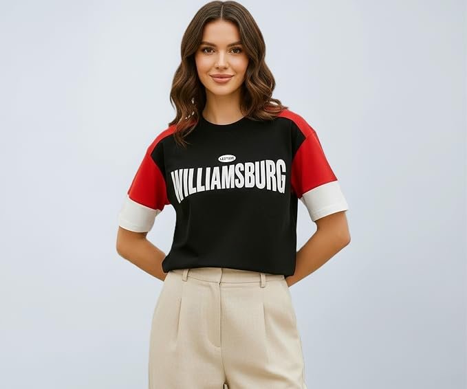 LEOTUDE Oversized Half Sleeve Cottonblend Tshirt for Women