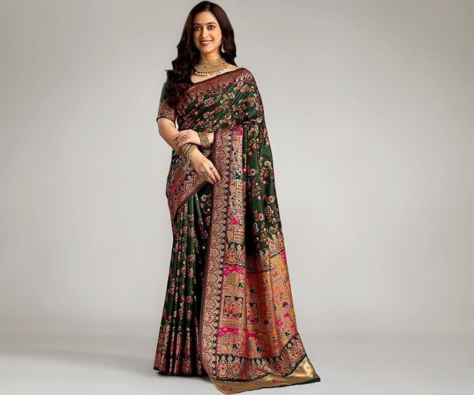 Satrani Women's Silk Weaving Banarasi Saree with Unstitched Blouse Piece