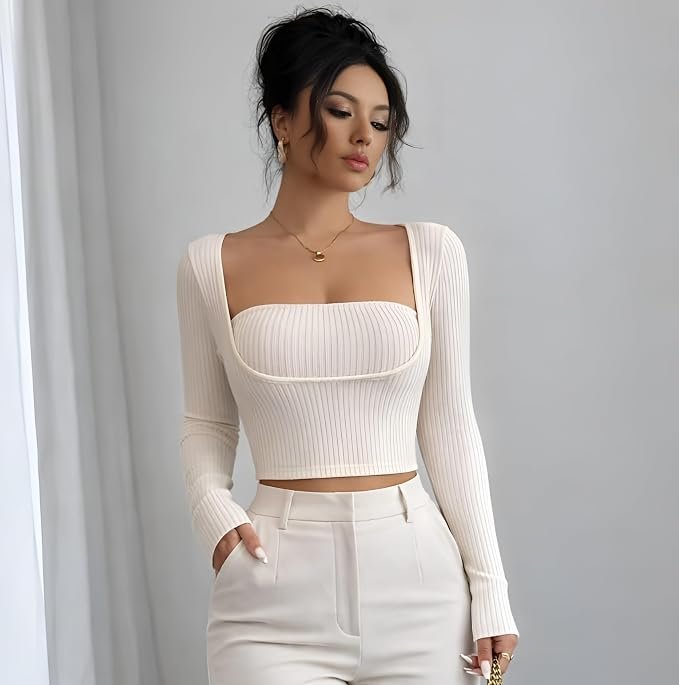 TRAQUILA Full Sleeve Crop Top for Women