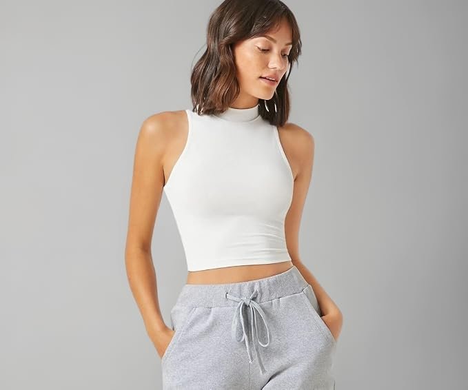 Women's Solid Ribbed Crop Tank Top - Stylish Western Sleeveless Top for Girls