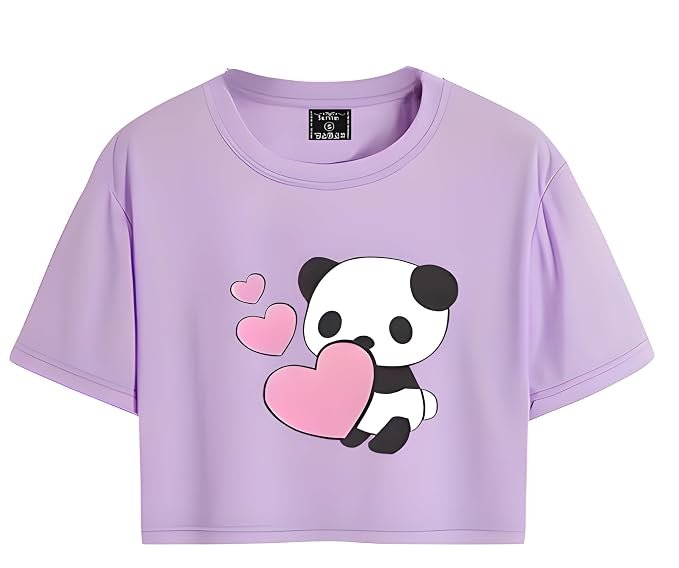 Womens Round Neck Half Sleeve 3Heart Printed Cotton Crop Top Purple