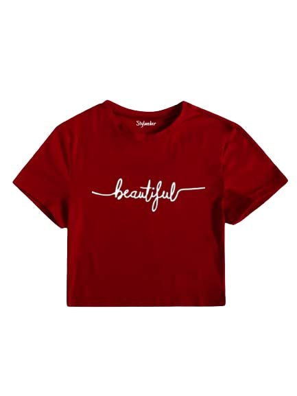Lukonn Casual Printed Womens Black Crop Top, Girls Fashion Tops