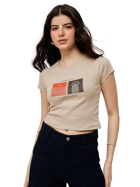 Women&amp;#039;s 100% Cotton Crop Top with Cherry Graphic Print -White