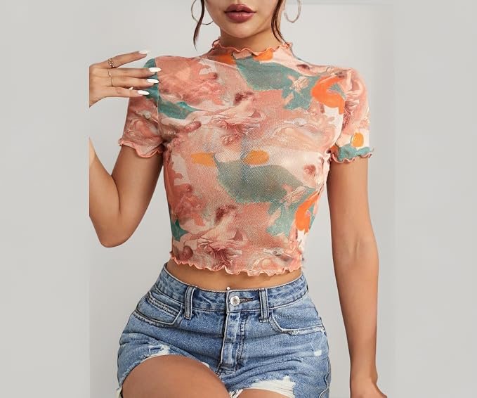 mikuchiku Mesh Crop Top |with Unique Print