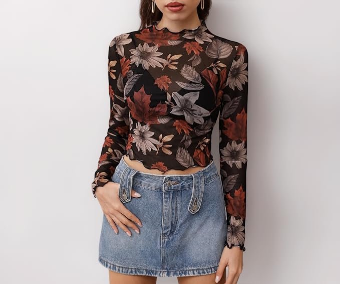 mikuchiku Mesh Crop Top |with Unique Printt