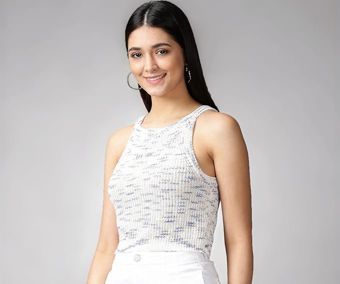 ICW Women's Casual Knitted Crochet Sleeveless Halter Neck Cami Tank ToP
