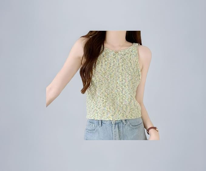 ICW Women's Casual Knitted Crochet Sleeveless Halter Neck Cami Tank Top