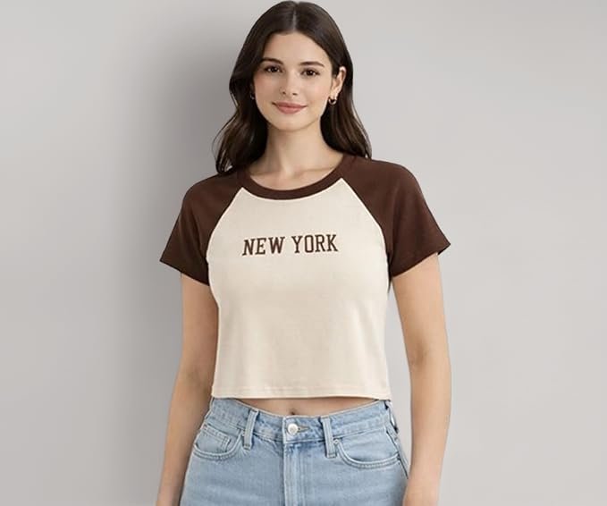 Short Sleeve Top for Women's & Girl's - Stretchable Regular Round Neck Rib Knit T Shirt | Tee Crop Top