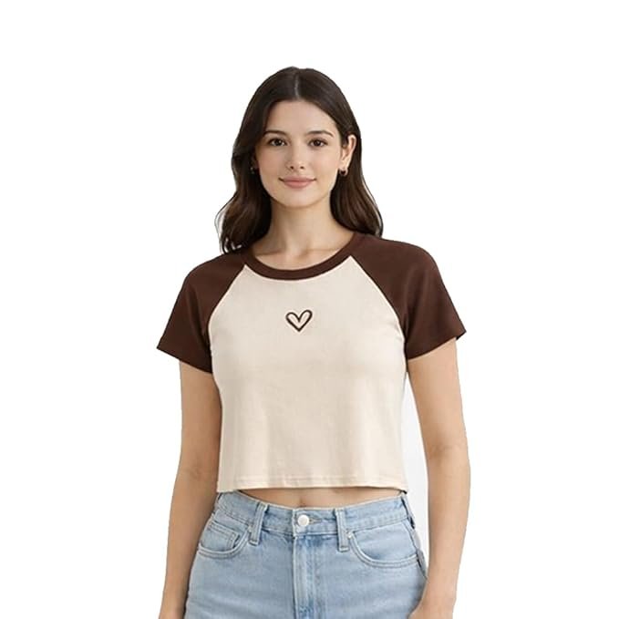 Short Sleeve Top for Women's & Girl's - Stretchable Regular Round Neck Rib Knit T Shirt | Tee Crop Top | Fashion Women & Girl | Casual Short Sleeves Style
