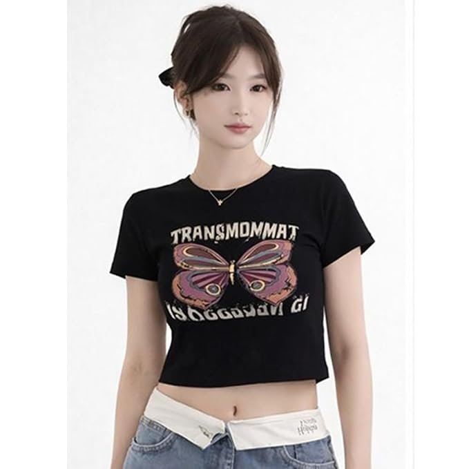 Short Sleeve Top for Women's & Girl's - Stretchable Regular Round Neck Rib Knit T Shirt | Tee Crop Top | Fashion Women & Girl | Casual Short Sleeves Style
