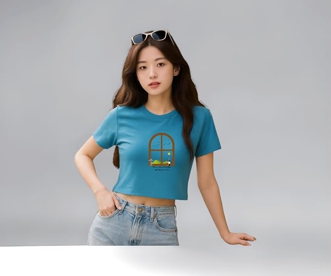Space & Ocean Printed Crop Top Tshirt for Women