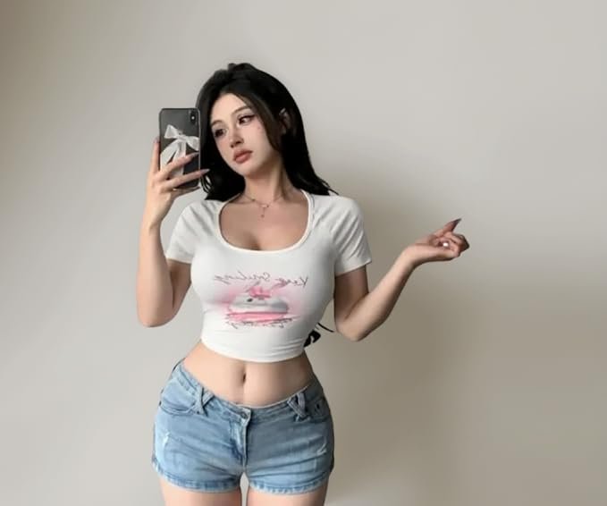 DRAXSTAR Short Sleeve Top for Women's & Girl's - Stretchable Regular Round Neck Rib Knit T Shirt | Tee Crop Top