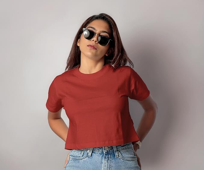 Women’s Cropped Top – Soft Cotton Blend, Stretchable, Stylish & Versatile Crop Tee for Casual Wear, Gym, and Layering