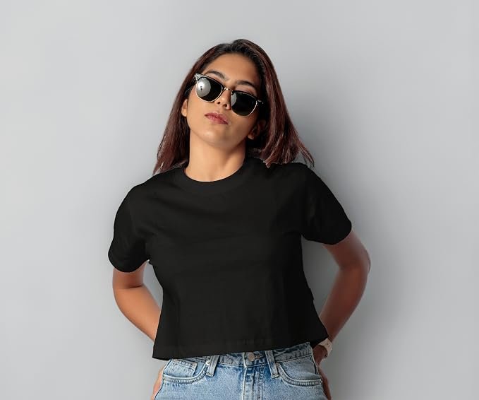Women’s Cropped Top – Soft Cotton Blend, Stretchable, Stylish & Versatile Crop Tee for Casual Wear, Gym, and Layering