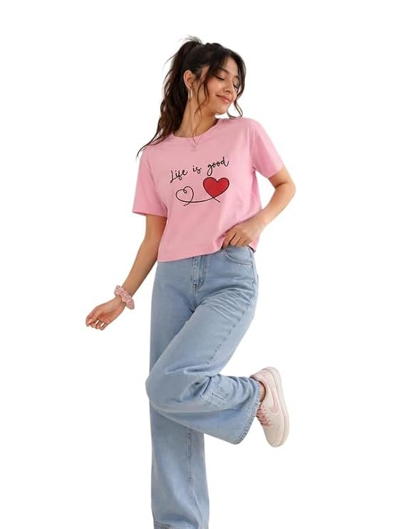 Women's Printed Crop Top for Women | Girls T Shirt | Round Neck Cotton Short Sleeve Graphic Printed Casual Women T Shirt | Stylish T-Shirt for Girls Crop Top
