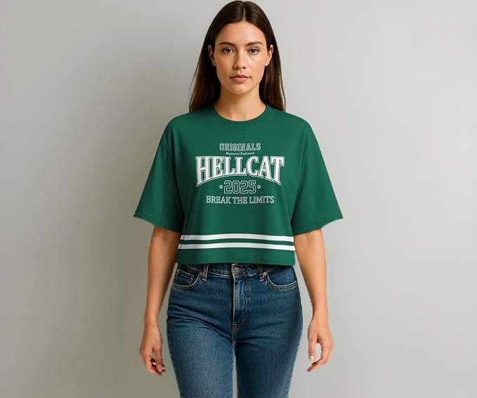 HELLCAT Oversized Crop Tshirt for Woman | Women's Half Sleeve Oversized Tshirt