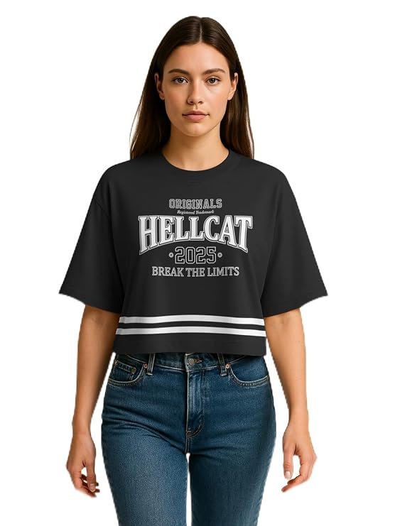 HELLCAT Oversized Crop Tshirt for Woman | Women's Half Sleeve Oversized Tshirt