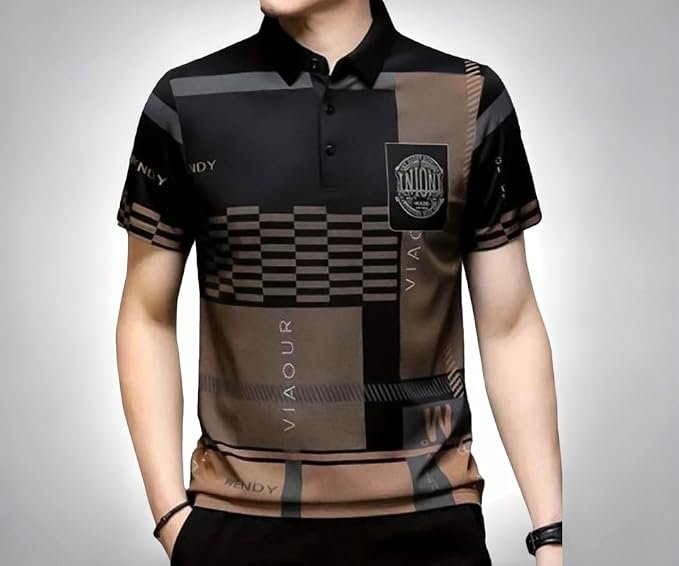 AUSK Men Printed Polo Neck Cotton Blend T-Shirt